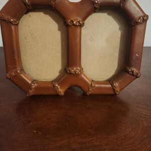 AntiqueBrown Handmade Wooden Double Picture Frame